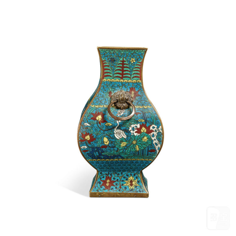 A cloisonné enamel 'bird and flower' vase, fanghu, Qing dynasty, 19th century | 清十九世紀 銅胎掐絲琺瑯花鳥紋方壺 - 图2